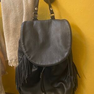 Black Fringe Leather Backpack